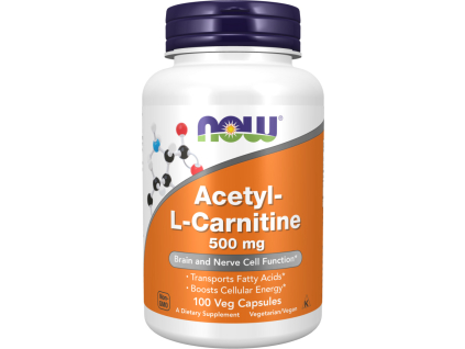 NOW FOODS Acetyl-L-Carnitine, L-Karnitín, 500 mg, 100 rastlinných kapsúl