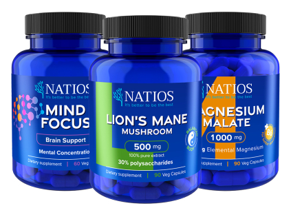 NATIOS Výhodný balíček pre sústredenie a jasnú myseľ  Mind Focus, Lion's Mane, Magnesium Malate