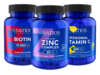 NATIOS Výhodný balíček pre krásne vlasy, nechty a pleť  Biotín, Zinok, Vitamín C