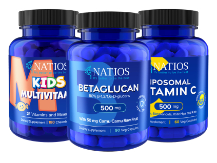 NATIOS Výhodný balíček Imunita pre celú rodinu  Vitamín C, Kids Multivitamín, Betaglucan