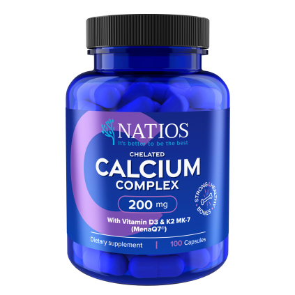 NATIOS Chelated Calcium Complex, Vápník s vitamíny D3 a K2 MK 7, 200 mg, 100 kapslí