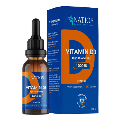 NATIOS Vitamin D3, 1000 IU, Kapky v MCT oleji, 30 ml