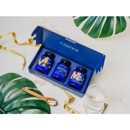 NATIOS Dárkový balíček Hořčíky pro celou rodinu  Hořčík Malát, Hořčík Bisglycinát, Kids Hořčík Malát
