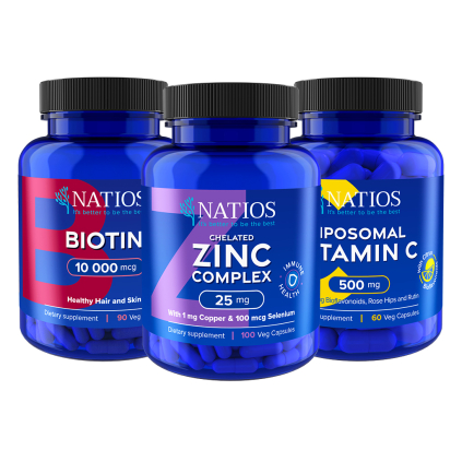 NATIOS Výhodné balení pro krásné vlasy, nehty a pleť  Biotin, Zinek, Vitamín C