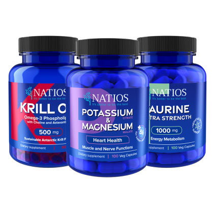 NATIOS Výhodné balení pro zdraví srdce  Krill Oil, Draslík & Hořčík, Taurine