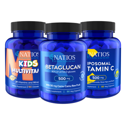 NATIOS Výhodné balení Imunita pro celou rodinu  Vitamín C, Kids Multivitamin, Betaglucan