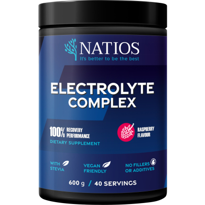 Natios Electrolyte Complex, Elektrolyt komplex, Malina, 600 g
