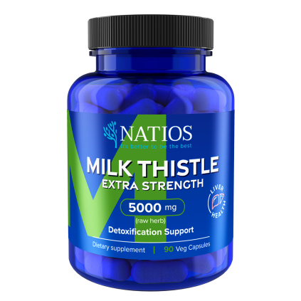 NATIOS Milk Thistle Extract, Ostropestřec, 5000 mg, Extra Strength, 90 veganských kapslí front