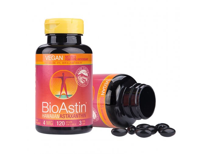 Havajský astaxanthin BioAstin 4 mg vegan Nutrex Hawaii obal otevřený