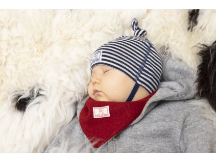 Naturakid pickapooh ciapka s uzlom pre babatka a deti z vlny a hodvabu pruhovana modr 28 258