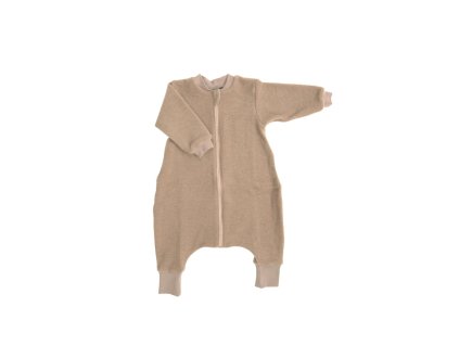 naturakid lilano detsky spaci vak s dlhym rukavom a nohami z bio merino vlny bezova