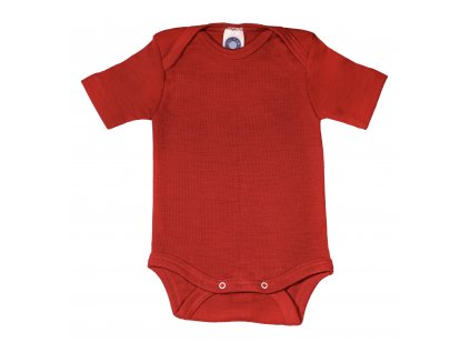 naturakid cosilana body s kratkym rukavom z vlny a hodvabu cervene