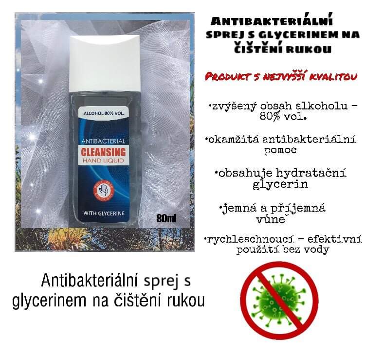 Antibakteriální sprej na ruce s glycerinem 80ml