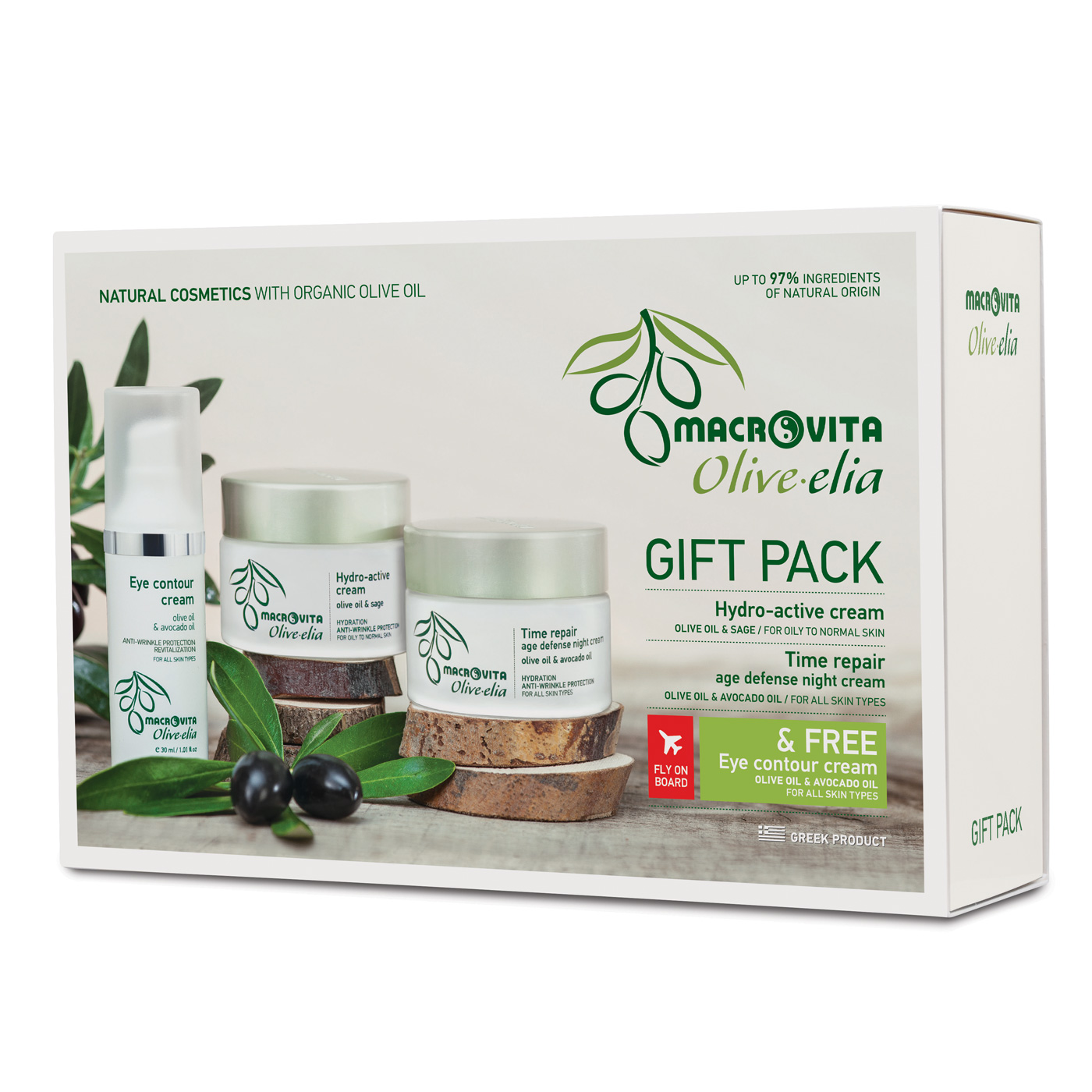 Macrovita Olive-Elia Gift set hydro-active cream+time repair cream+eye cream - Darčekový set aktívny hydratačný krém+nočný krém+očný krém  50 ml + 50 ml + 30 ml