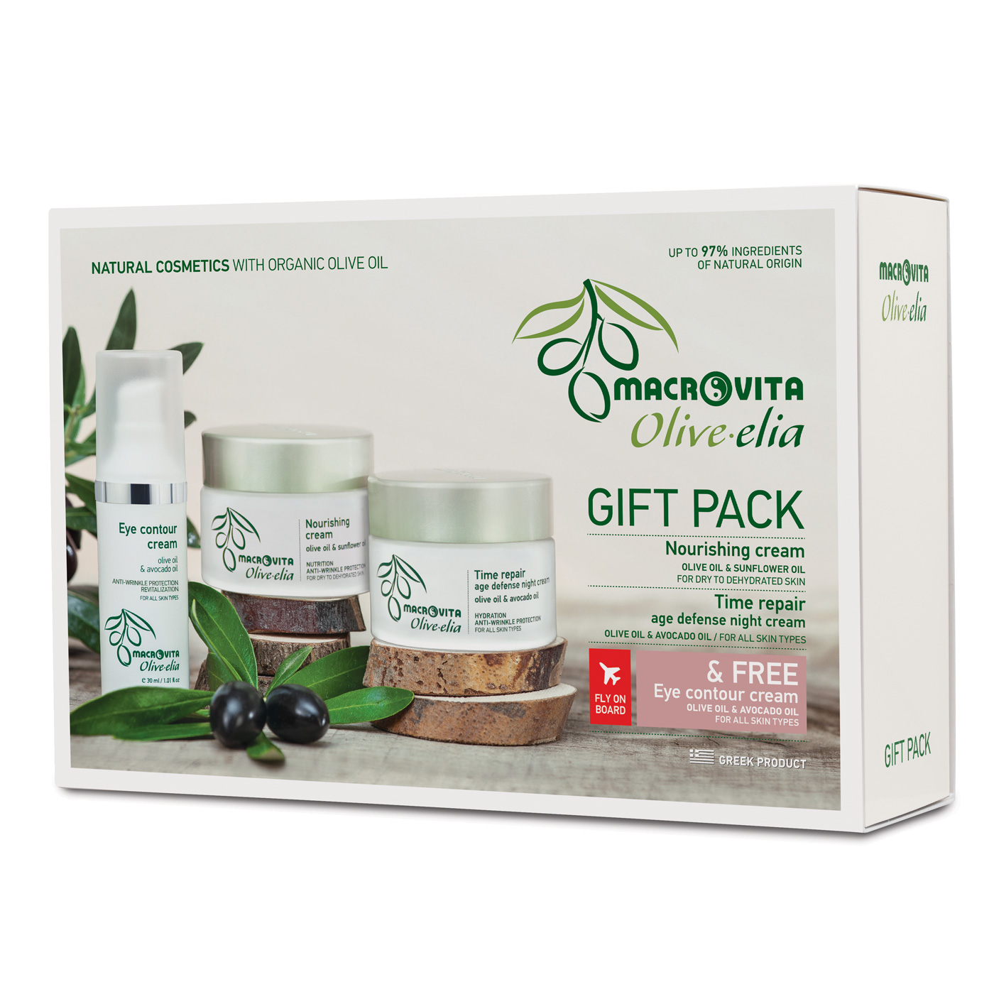 Macrovita Olive-Elia Gift set Nourishing cream+time repair cream+eye cream - Darčekový set výživný krém+nočný krém+krém na oči  50 ml + 50 ml + 30 ml