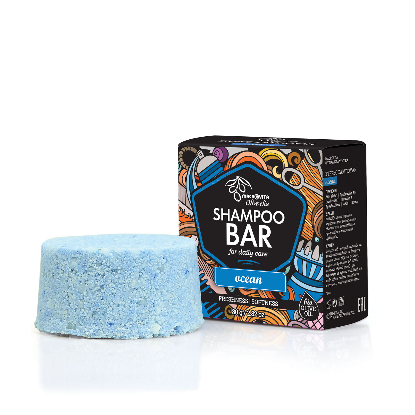 Macrovita Olive-Elia Shampoo Bar for Daily Care Ocean - Tuhý šampón pre každodenné použitie Ocean  80 g