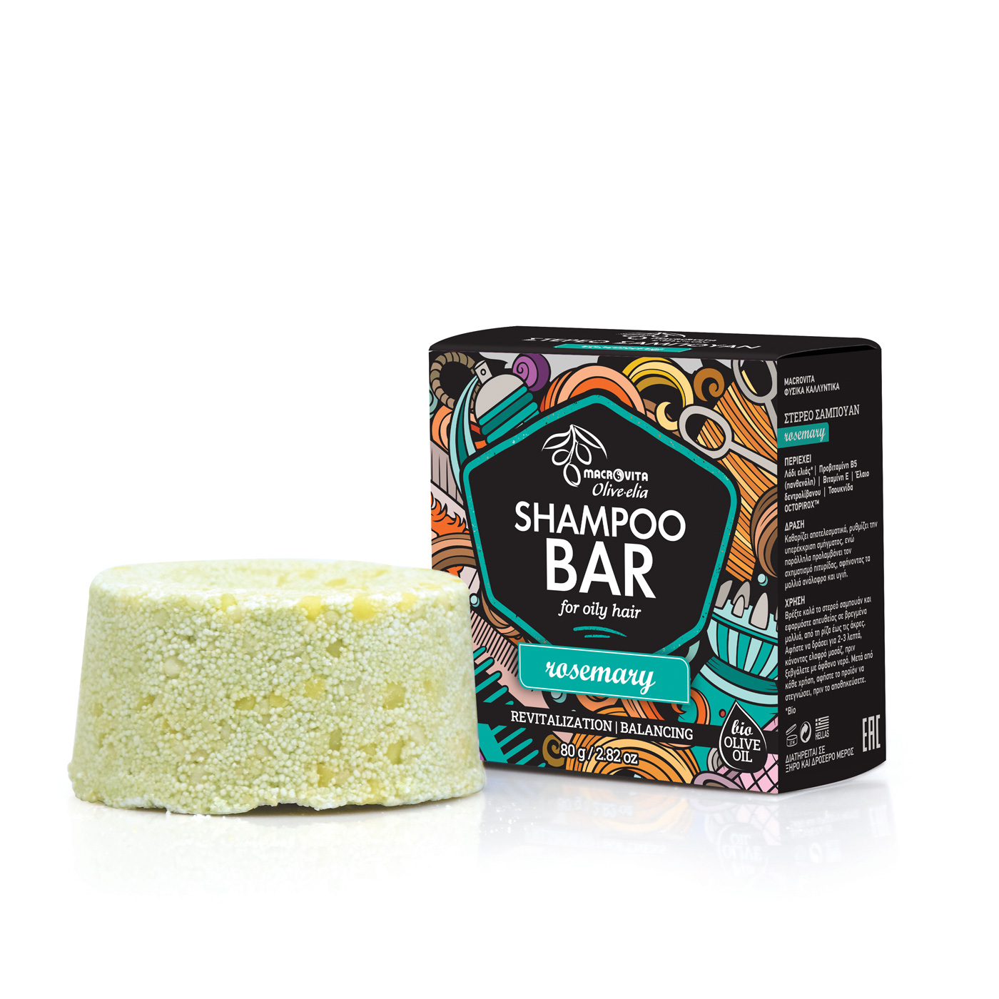 Macrovita Olive-Elia Shampoo Bar for Oily Hair Rosemary - Tuhý šampón pre mastné vlasy s rozmarínom  80 g