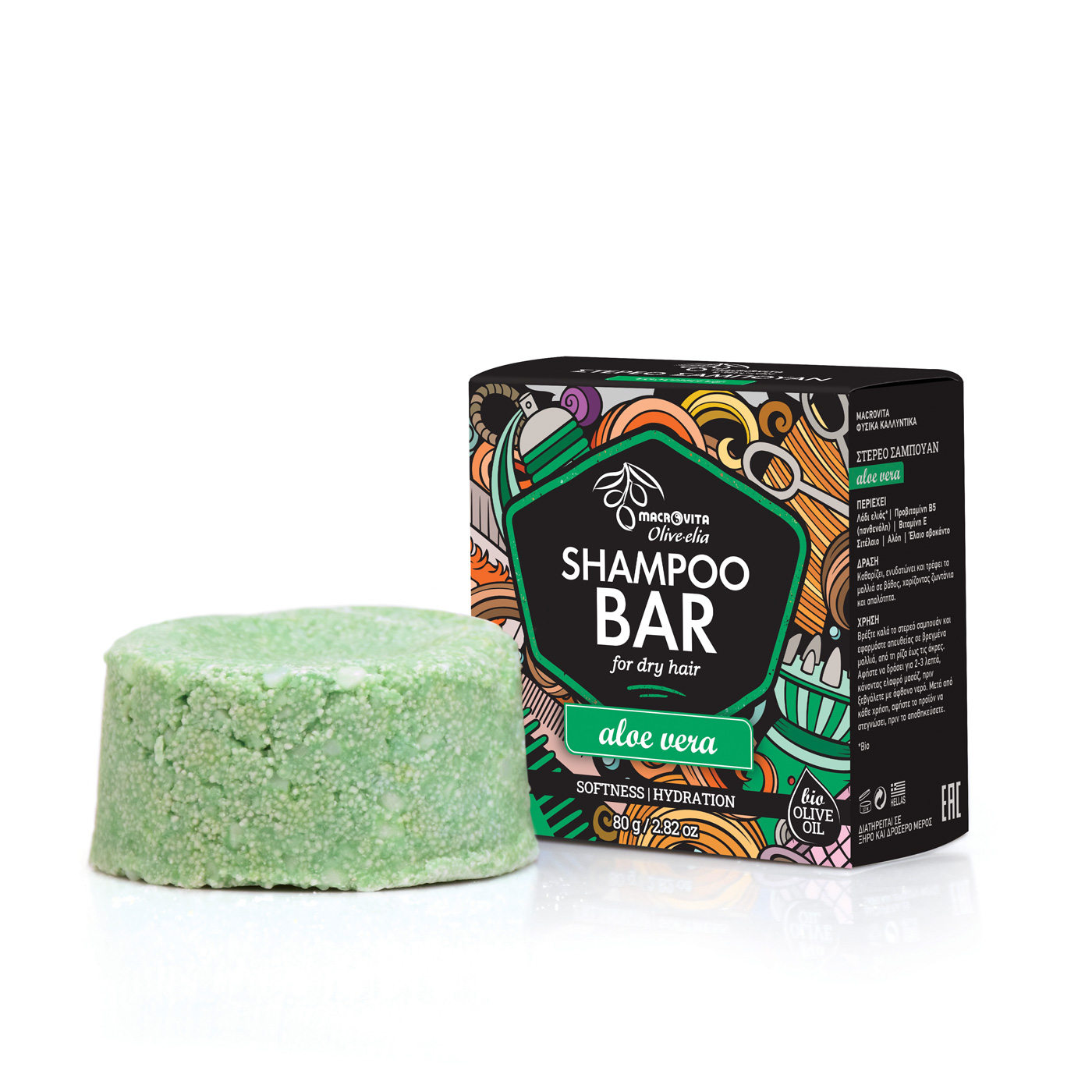 Macrovita Olive-Elia Shampoo Bar for Dry Hair Aloe Vera - Tuhý šampón pre suché vlasy s aloe vera  80 g