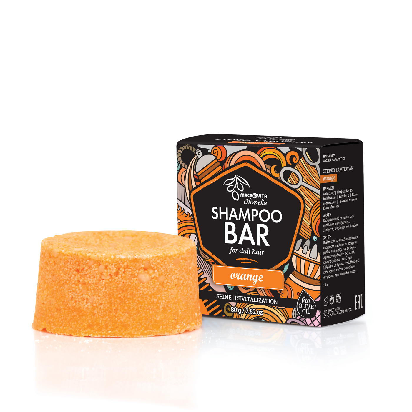 Macrovita Olive-Elia Shampoo Bar for Dull Hair Orange - Tuhý šampón na matné vlasy s pomarančom  80 g