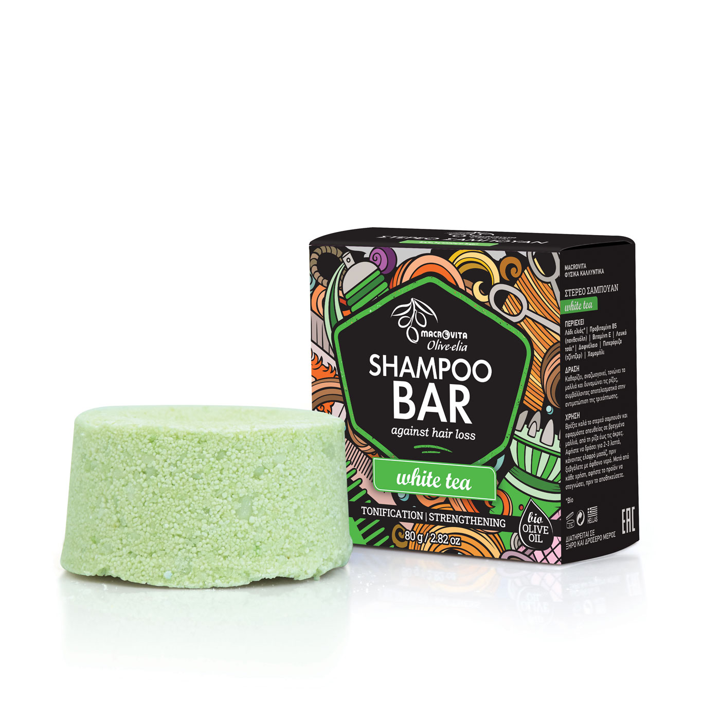 Macrovita Olive-Elia Shampoo Bar Against Hair Loss White Tea - Tuhý šampón proti vypadávaniu vlasov s bielym čajom  80 g
