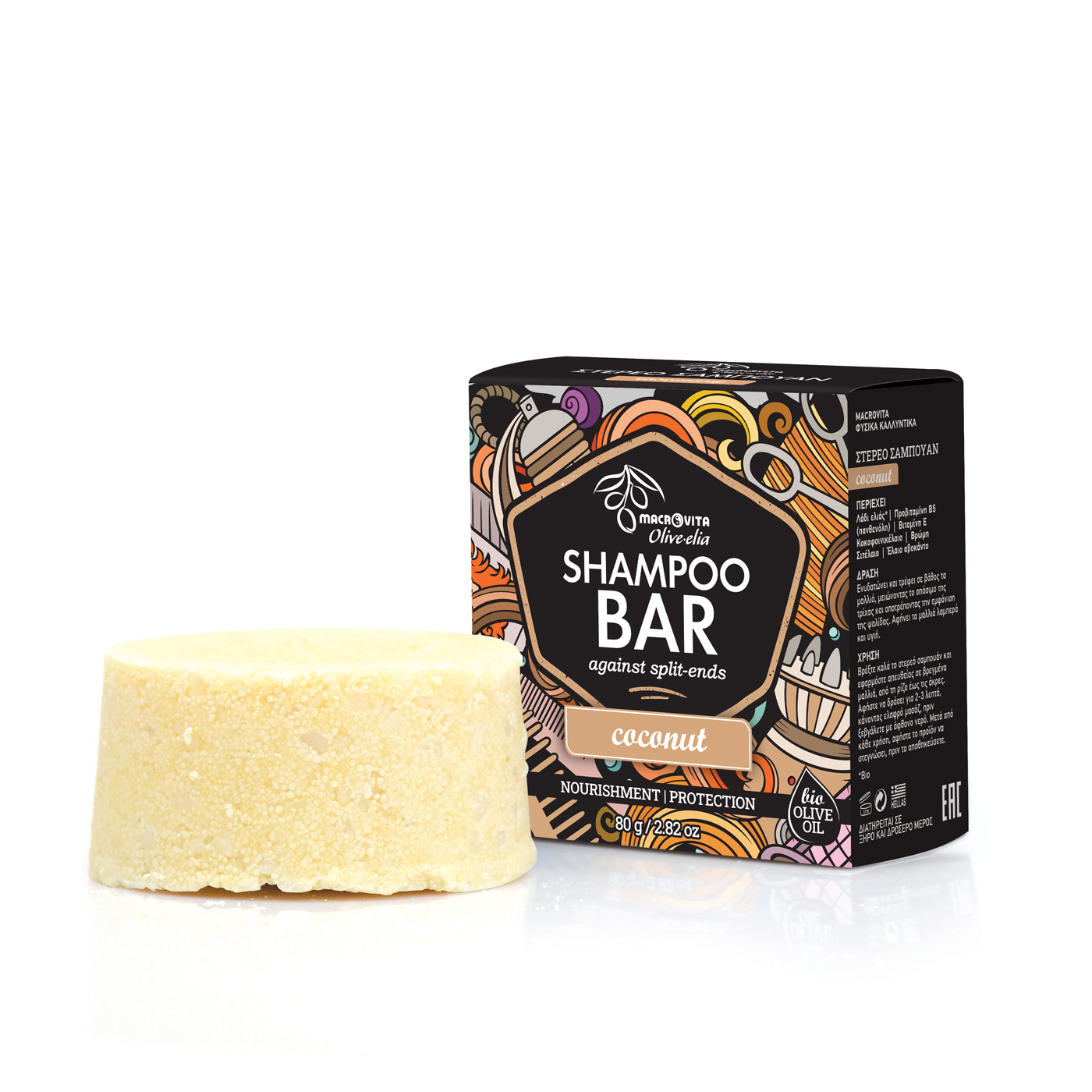 Macrovita Olive-Elia Shampoo Bar Against Split-ends Coconut - Tuhý šampón proti rozštiepeným končekom s kokosom  80 g