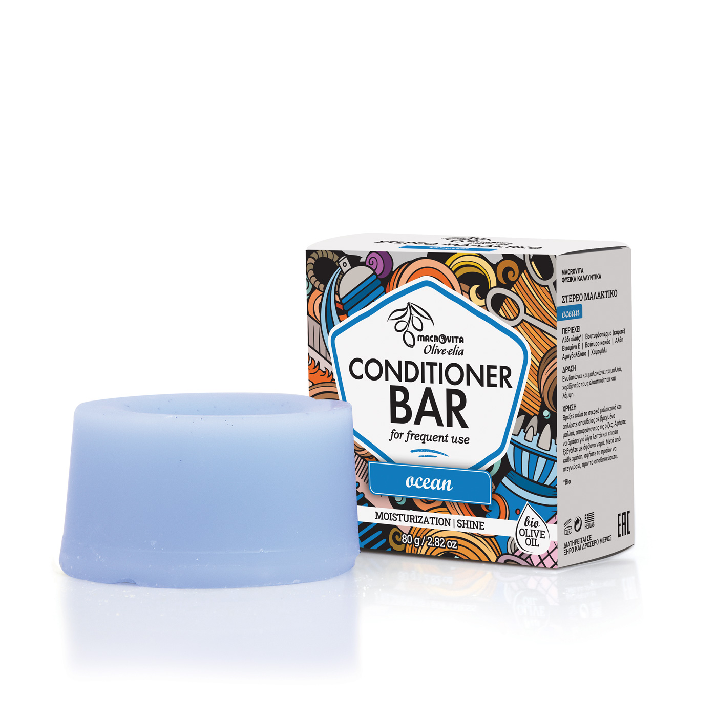 Macrovita Olive-Elia Conditioner Bar for Frequent Use Ocean - Tuhý kondicionér pre časté použitie Ocean  80 g