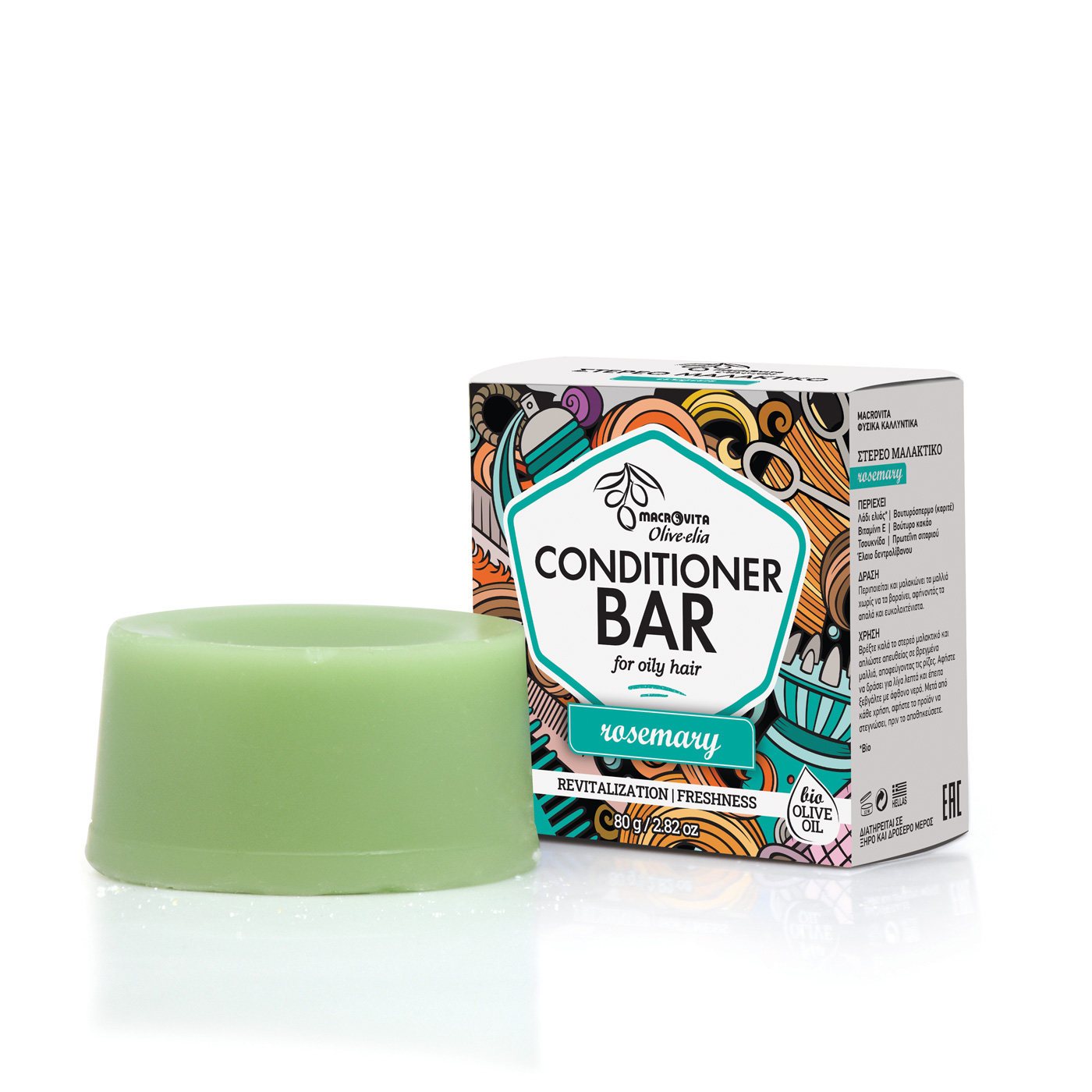 Macrovita Olive-Elia Conditioner Bar for Oily Hair Rosemary - Tuhý kondicionér pre mastné vlasy s rozmarínom  80 g