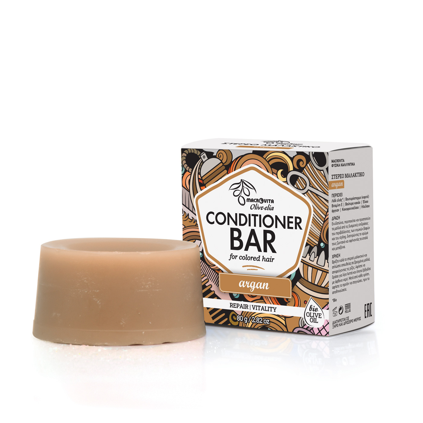 Macrovita Olive-Elia Conditioner Bar for Colored Hair Argan - Tuhý kondicionér pre farbené vlasy s arganovým olejom  80 g