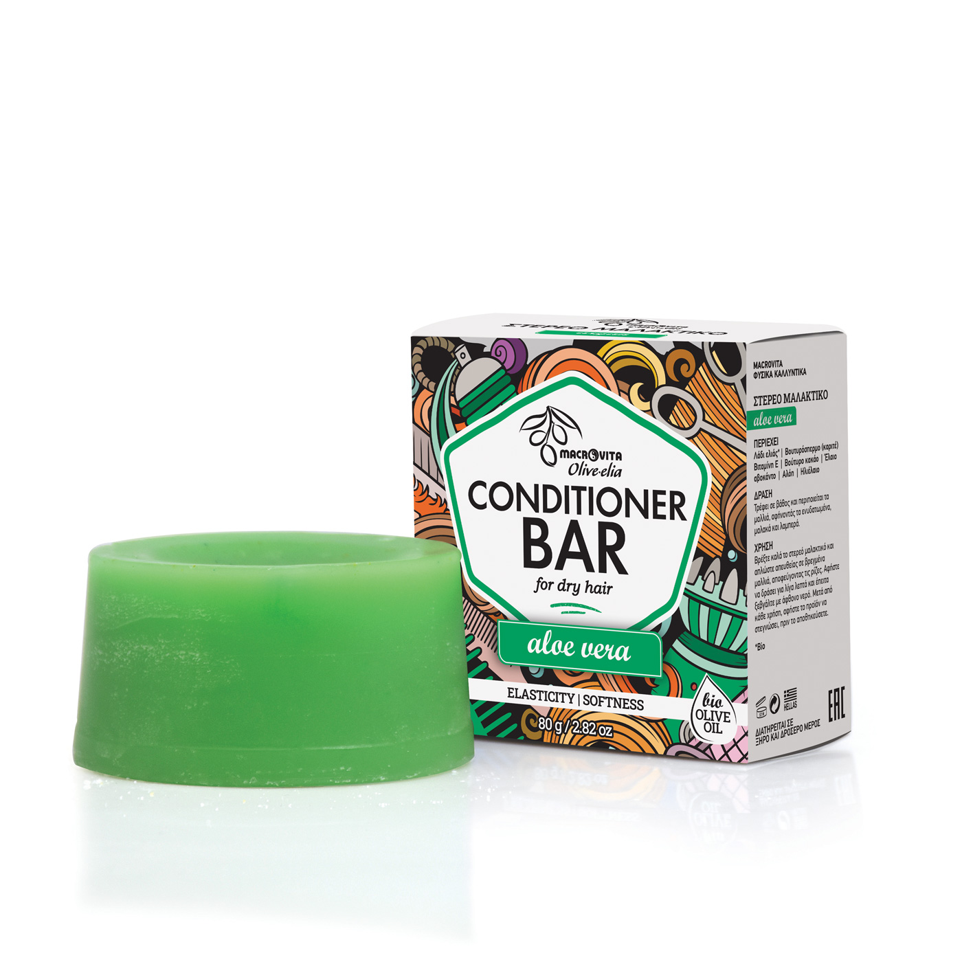 Macrovita Olive-Elia Conditioner Bar for Dry Hair Aloe Vera - Tuhý kondicionér pre suché vlasy s aloe vera  80 g