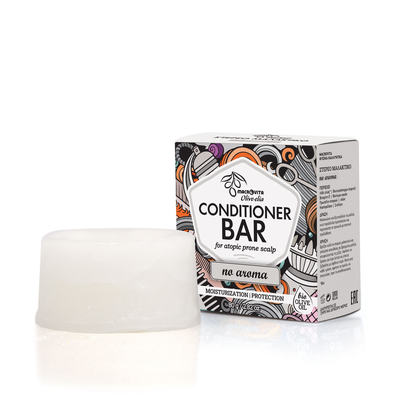 Macrovita Olive-Elia Conditioner Bar for Atopic Prone Scalp No Aroma - Tuhý kondicionér pre atopickú pokožku bez vône  80 g