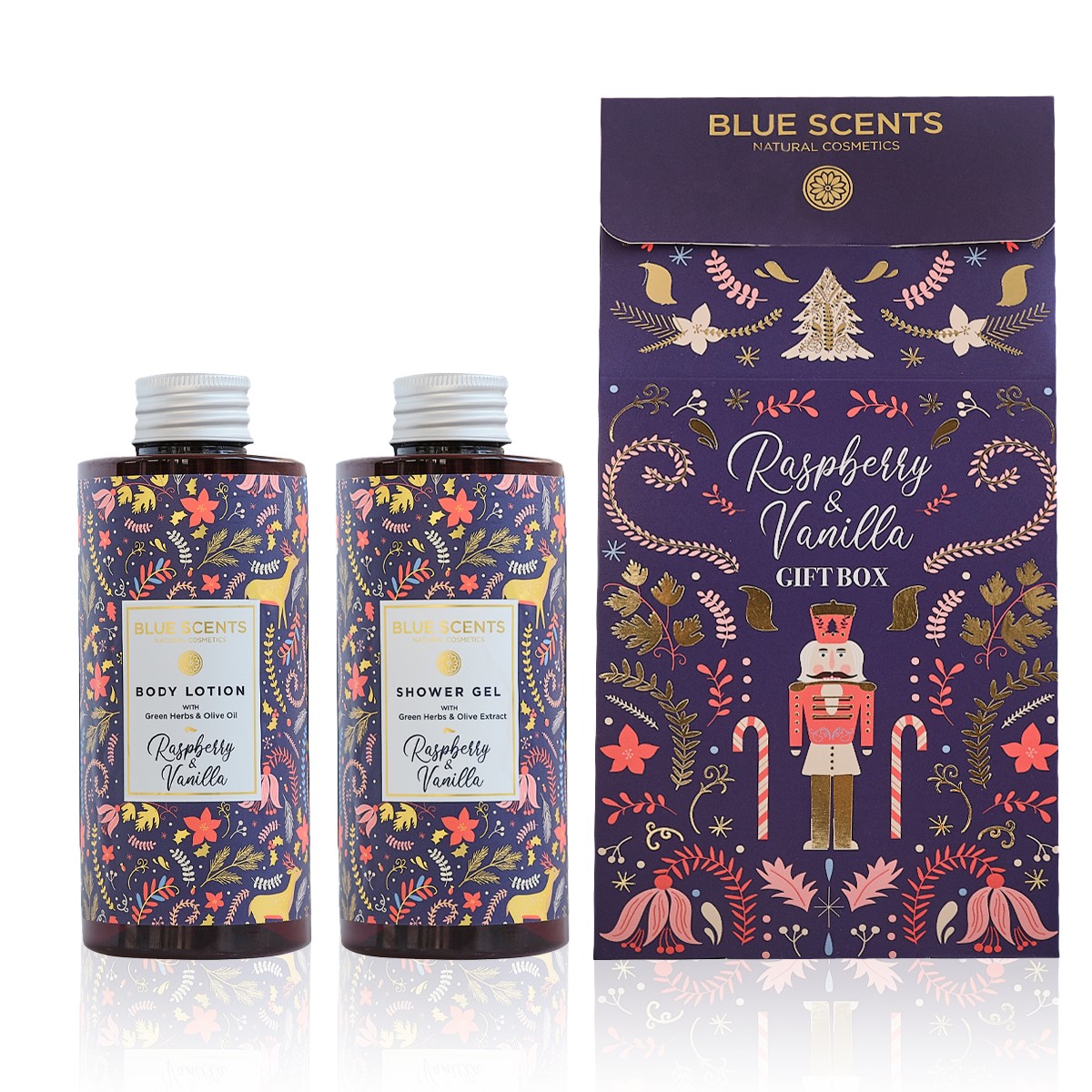 Blue Scents Gift Box raspberry & vanilla - Vianočný darčekový box s vôňou malín a vanilky  300 ml + 300 ml