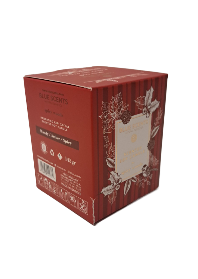 Blue Scents Soy candle spicy woods -  Sójová sviečka s vôňou korenistého dreva 145 gr