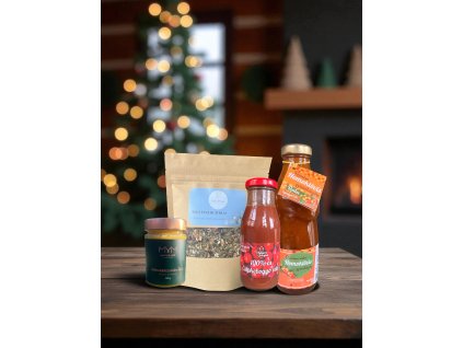 Természetes immunerő ajándékcsomag karácsonyi háttérrel Photoroom