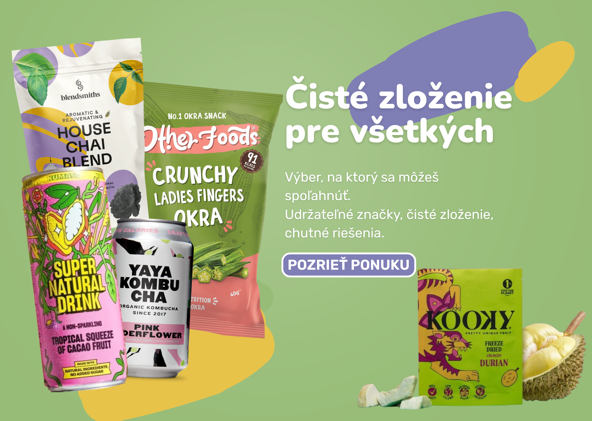 Zdravé potraviny pre celu rodinu. Remeselné nápoje, zdravé sladkosti, lyofilizované ovocie.