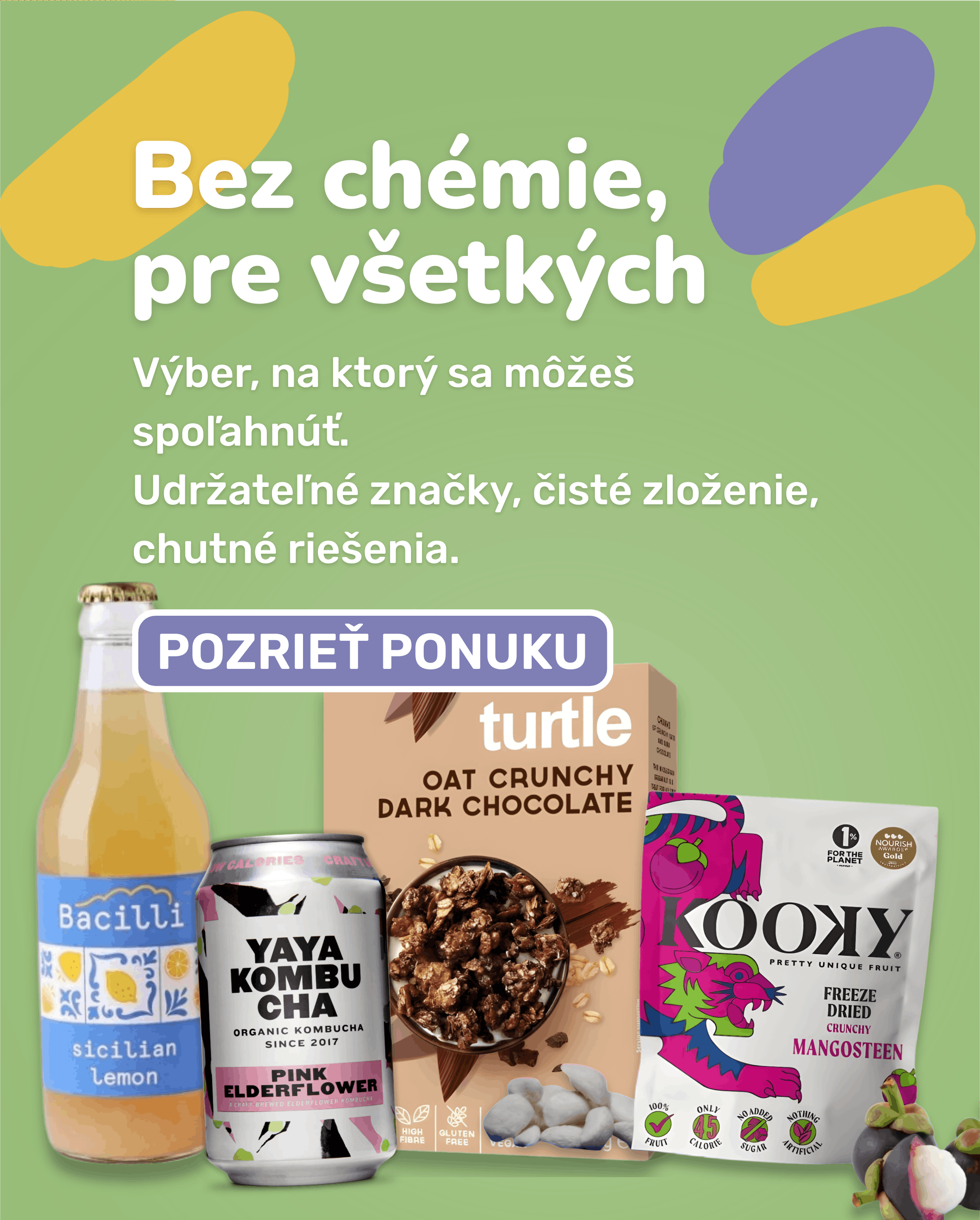 Zdravé potraviny pre celu rodinu. Remeselné nápoje, zdravé sladkosti, lyofilizované ovocie.