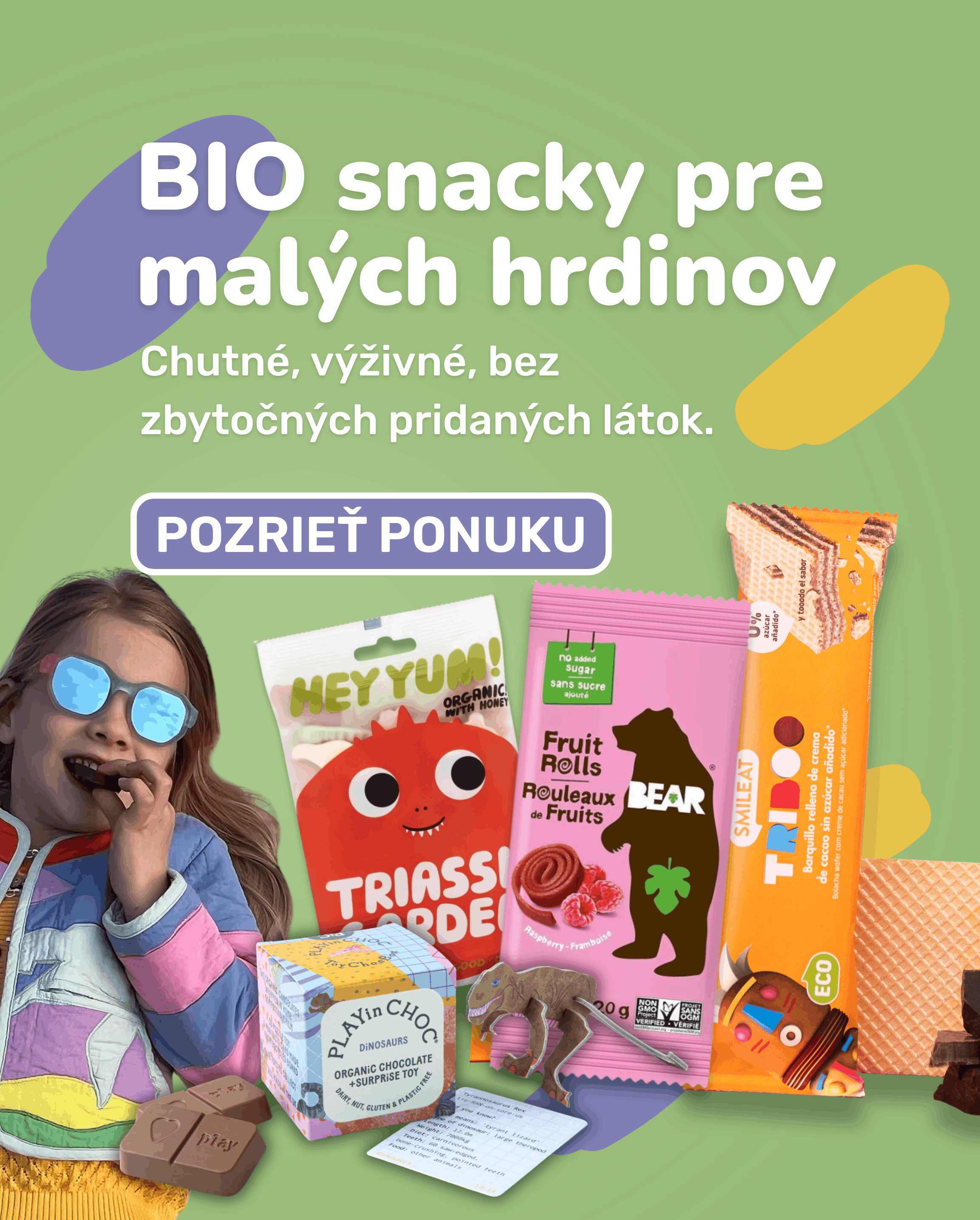 Zdravé potraviny pre deti. Bio snacky a zdravé sladkosti.