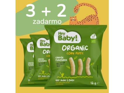3+2 Hey Baby! - Kukuričné chrumky s príchuťou syra, BIO 12g