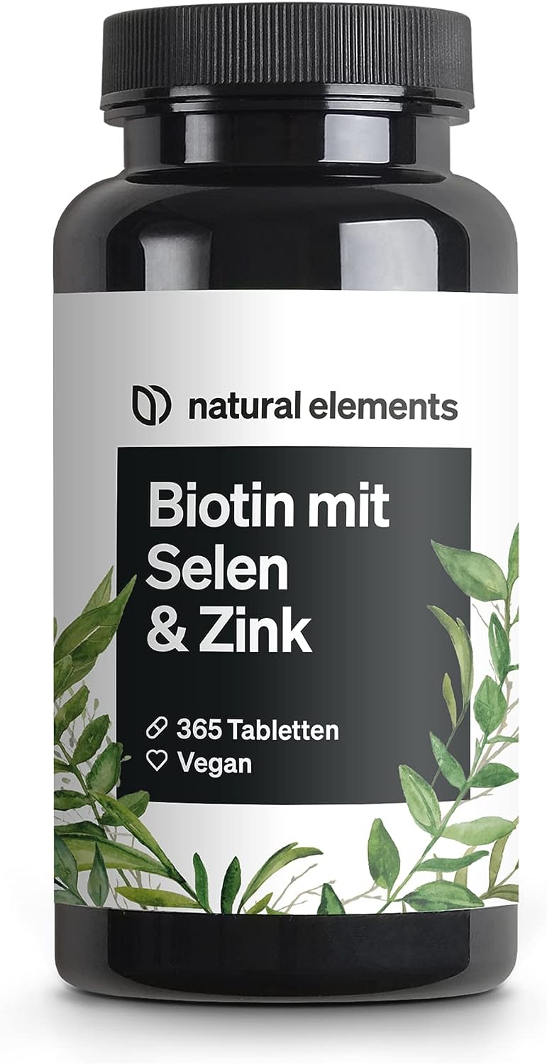 Natural Elements, Biotin + Szelén + Cink bőrre, hajra és körmökre - 365 vegán tabletta