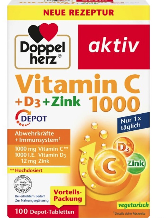 Doppelherz C-vitamin 1000 + D3 + cink, 100 tabletta