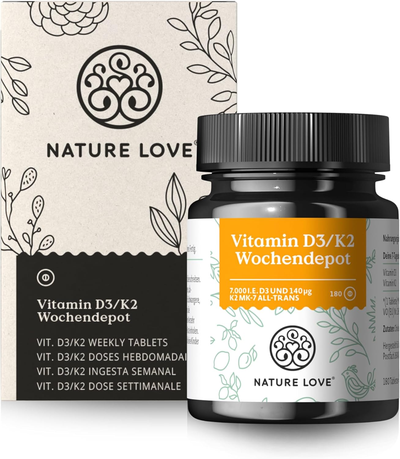 NATURE LOVE® vitamin D3/K2 Wochendepot 180 tabletta