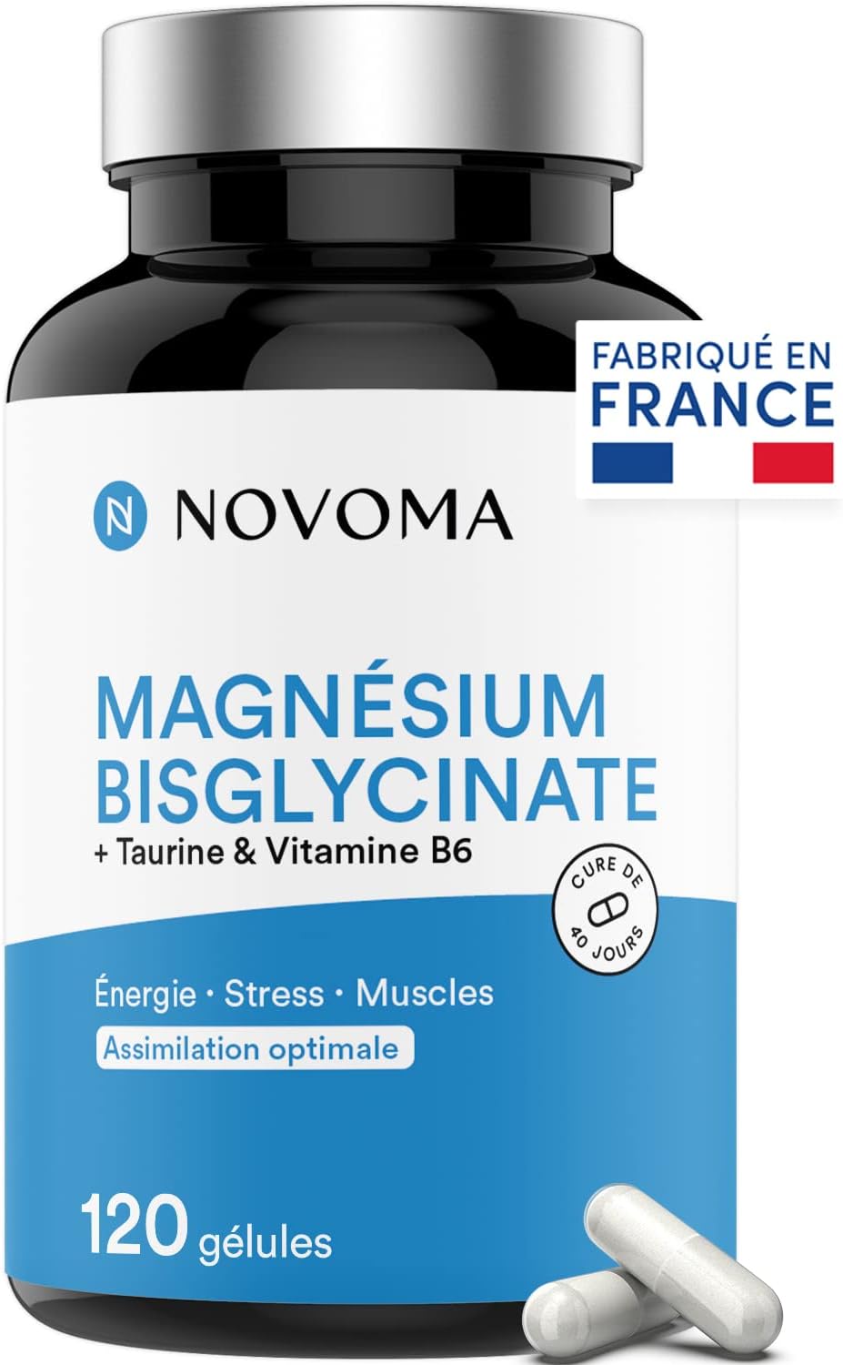 NOVOMA magnézium-biszglicinát + taurin és B6-vitamin, 120 kapszula