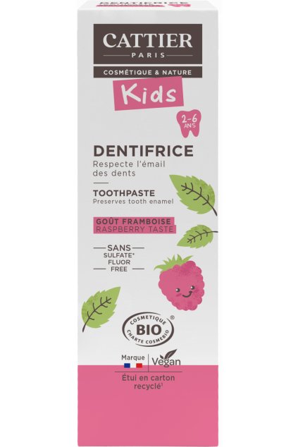 Dentifrice 2 6 ans gout framboise BIO Cattier tube 50