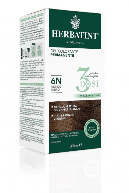 Herbatint, permanentní barva na vlasy - gel, odstín 6N Dark Blonde, 300 ml