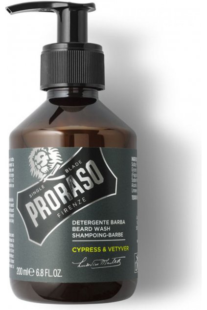 Proraso Beard Cleanser Cypress and Vetyver, 200 ml, čistící šampon na vousy pro muže s čistícím účinkem pro péči o vousy