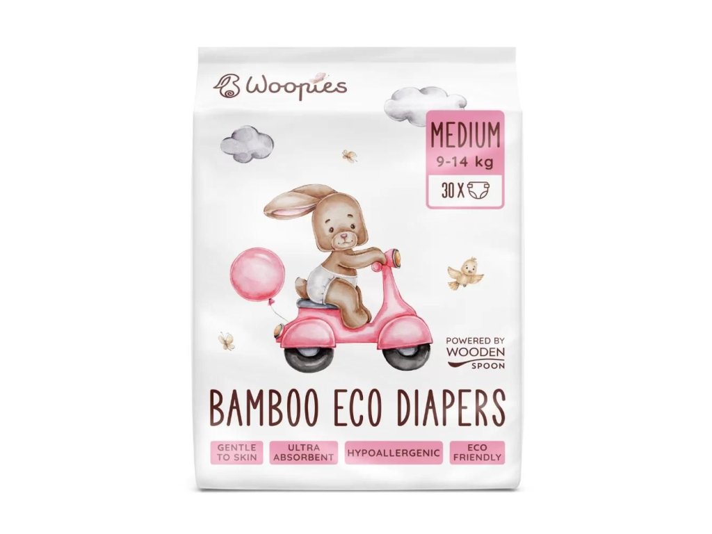 Woopies detské EKO plienky MEDIUM (9-14kg) Wooden Spoon 30ks ECO CERT Cosmos Organic