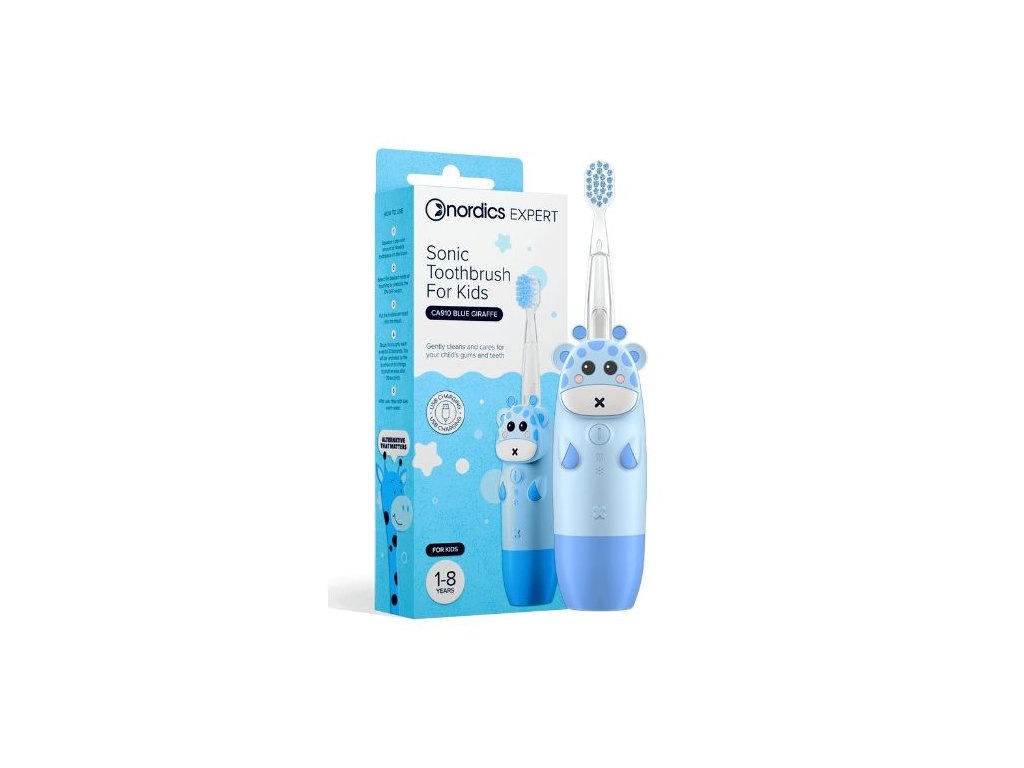Sonická detská zubná kefka Modrá žirafa 1-8 rokov Nordics Oral Care Cruelty free