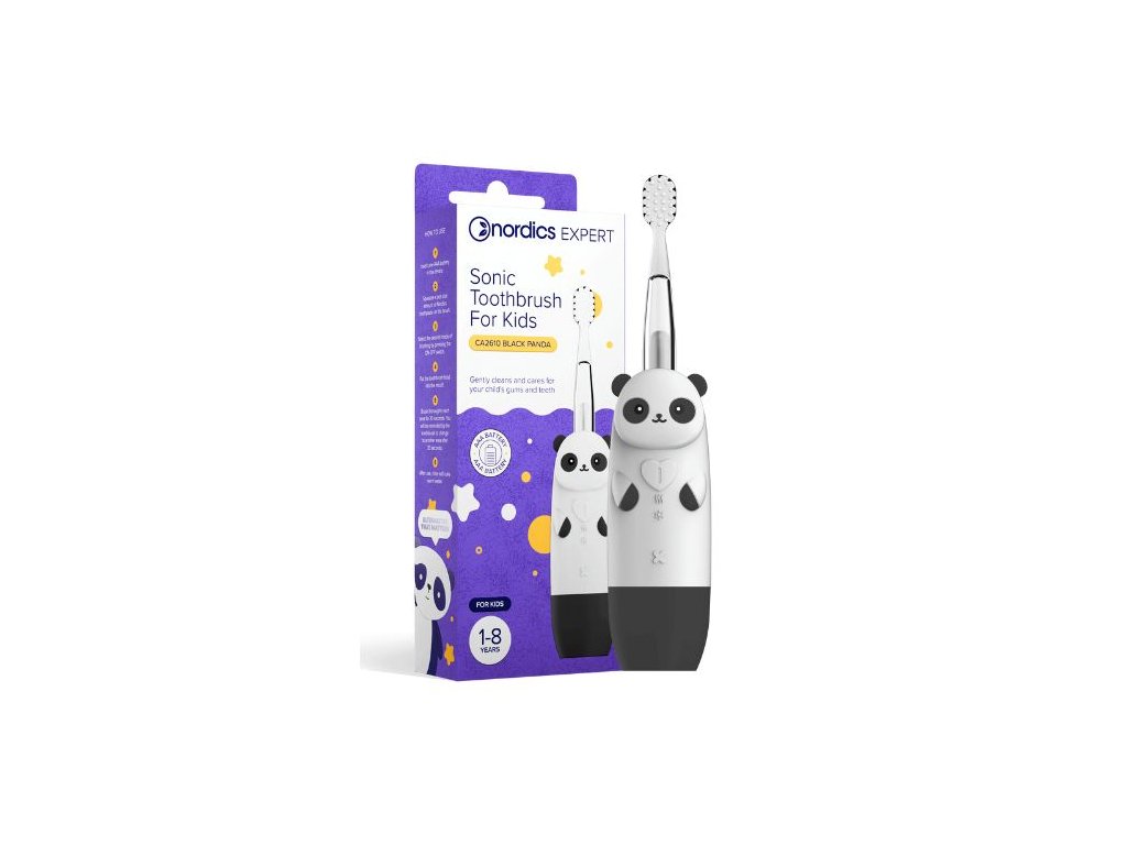 Sonická detská zubná kefka Čierna panda 1-8 rokov Nordics Oral Care Cruelty free