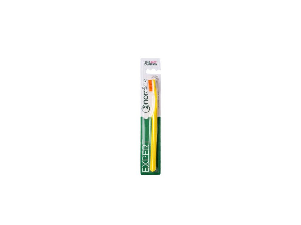 Zubná kefka Soft s ergonomickým zahnutím 6580 štetín žltá Nordics Oral Care Cruelty free