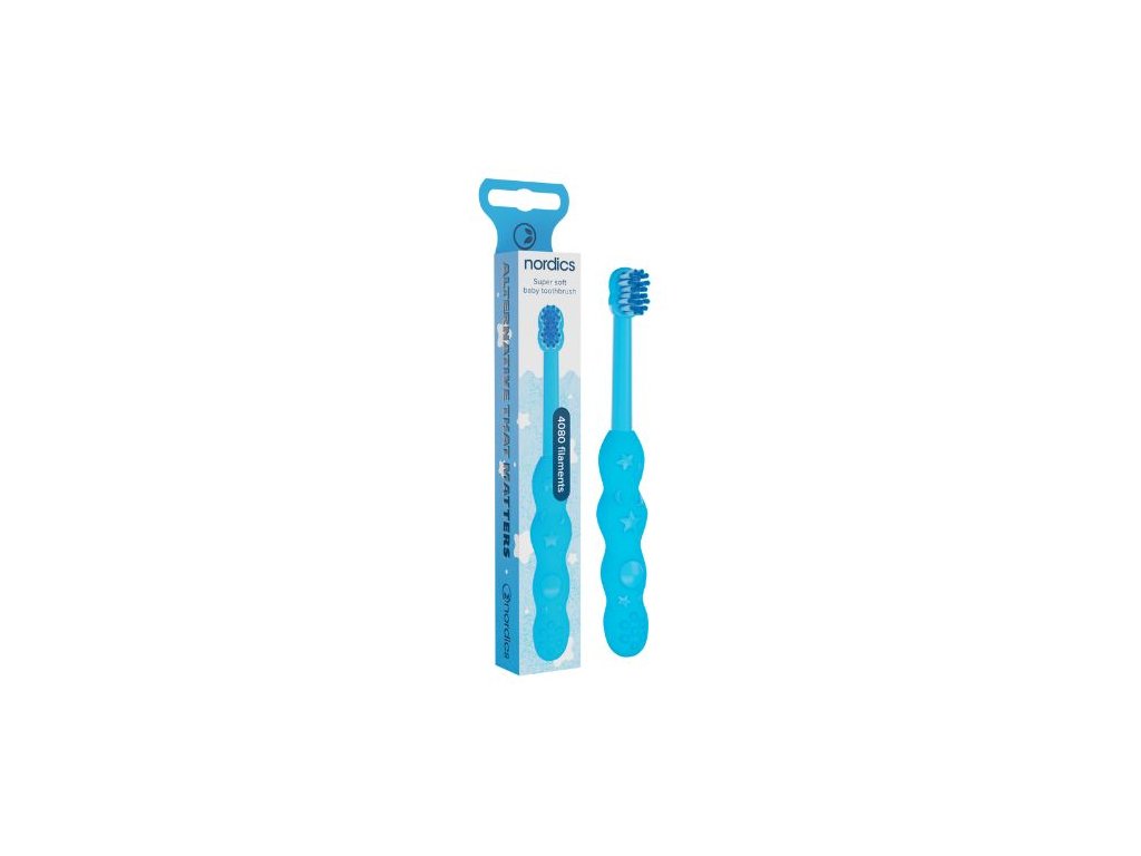 Detská zubná kefka Super soft premium 0-2 rokov 4080 štetín modrá Nordics Oral Care Cruelty free