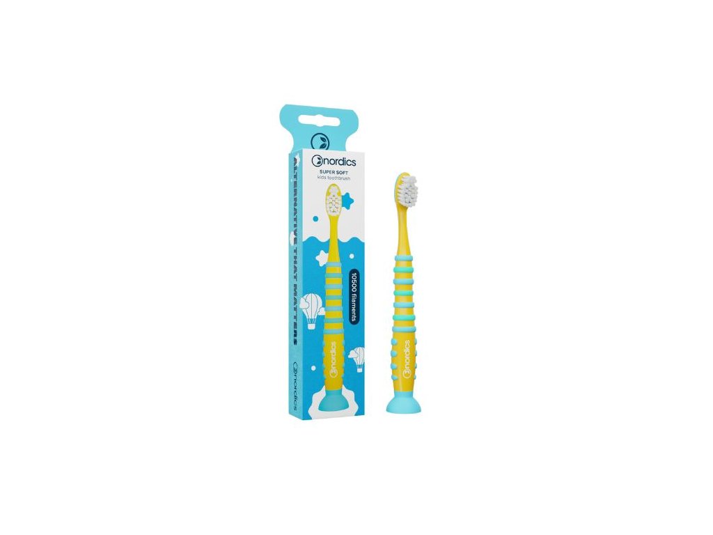Detská zubná kefka od 4+ rokov Soft 10500 štetín žltá raketa Nordics Oral Care Cruelty free